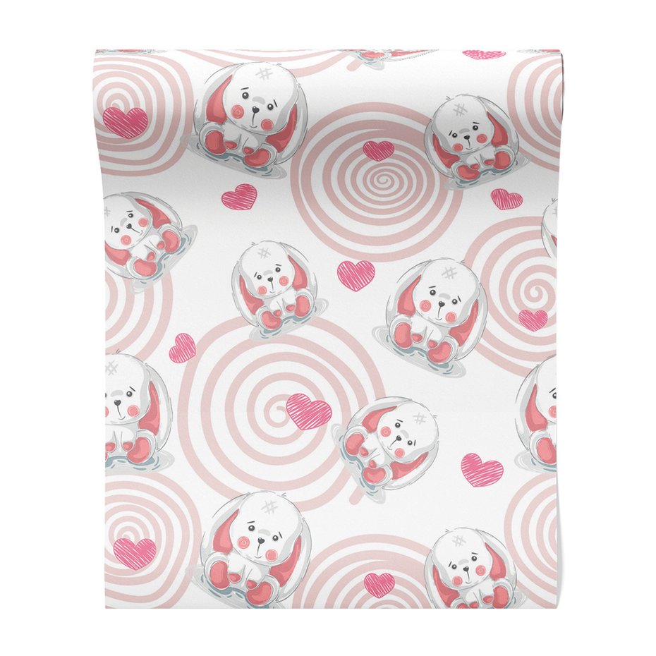 Tapeta - dziecięca, królik, serca, spirale