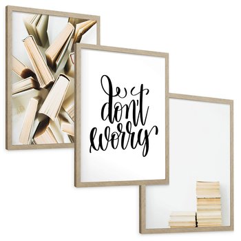 Zestaw obrazy w ramie, plakaty - książki, edukacja, tekst - rama drewno