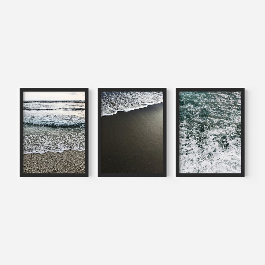 Zestaw obrazy w ramie, plakaty - morze, woda, plaża - rama czarna