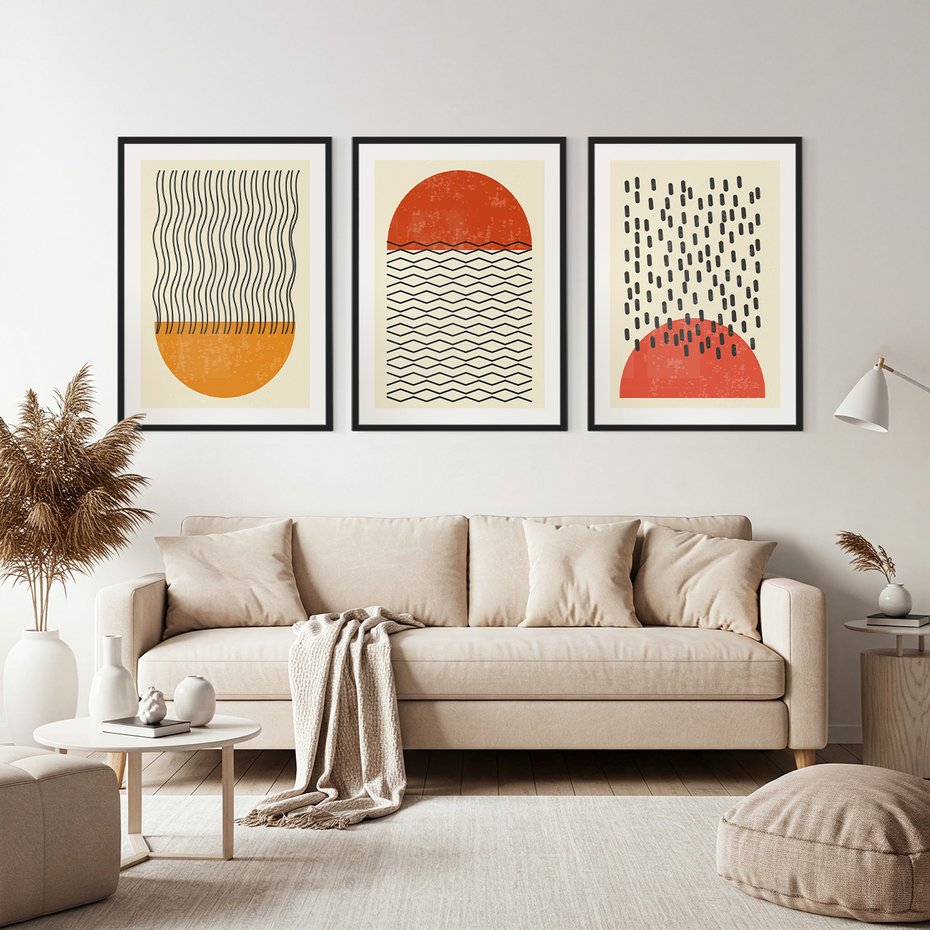 Zestaw obrazy w ramie, plakaty - abstrakcja, minimalizm, wzory - rama czarna