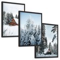 Zestaw obrazy w ramie, plakaty - zima, śnieg, drzewa - rama czarna