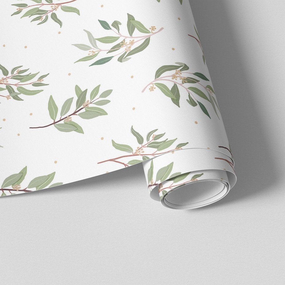 Tapeta - liście, gałązki, kropki