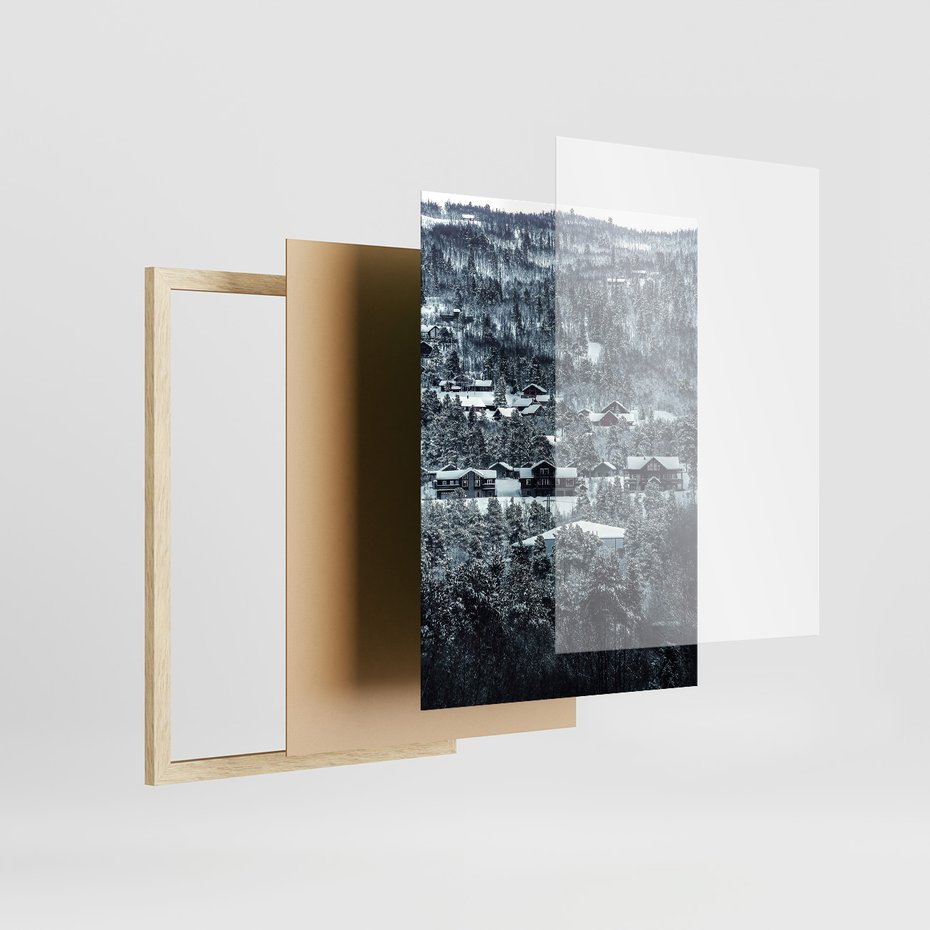 Zestaw obrazy w ramie, plakaty - śnieg, góry, zima - rama drewno