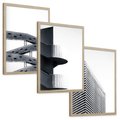 Zestaw obrazy w ramie, plakaty - architektura, budynki, minimalizm - rama drewno