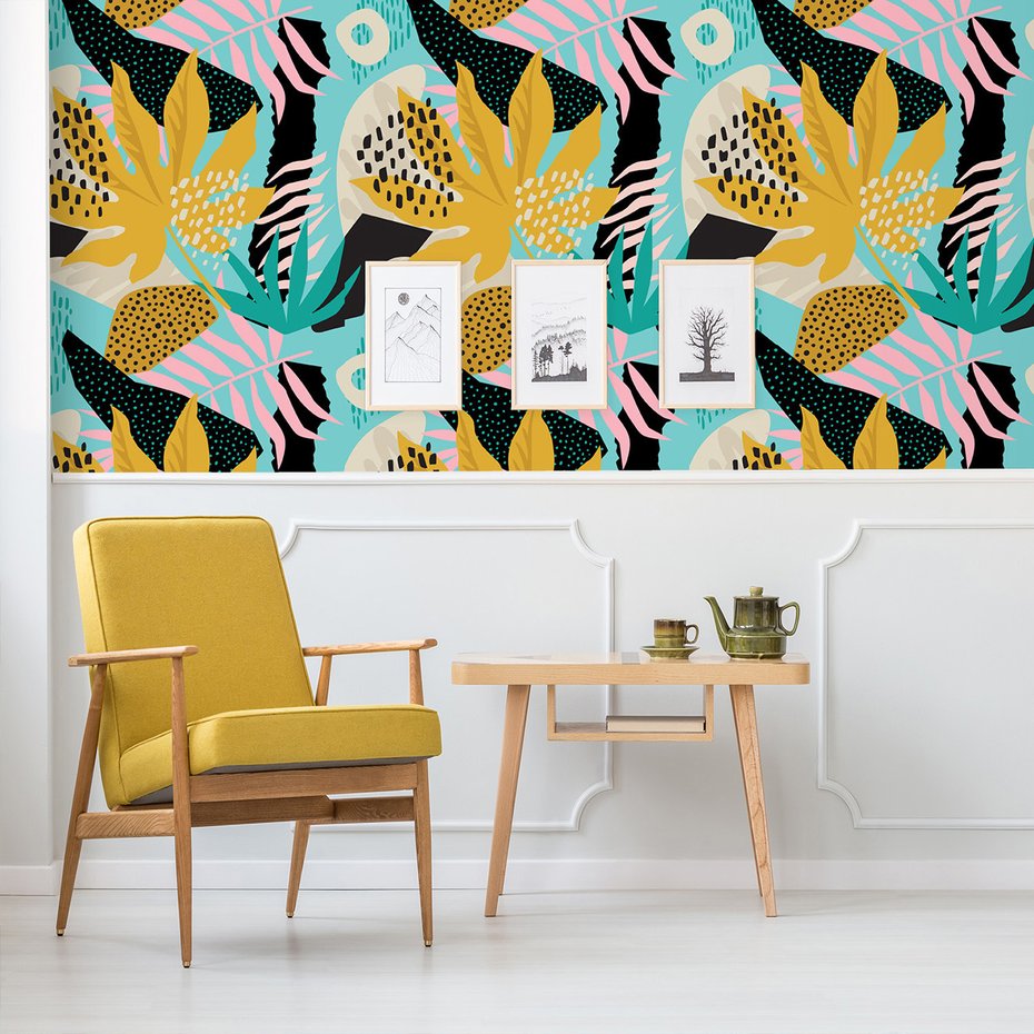 Tapeta - liście, abstrakcja, kropki