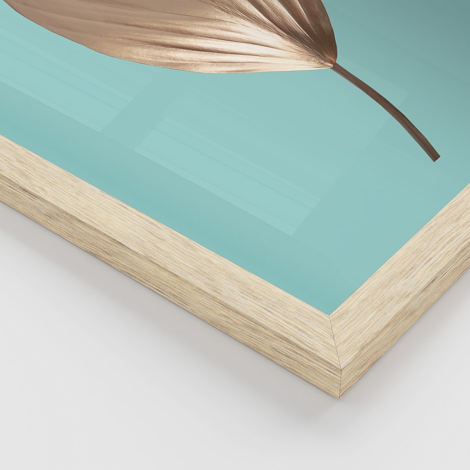 Zestaw obrazy w ramie, plakaty - liście, złoto, roślina - rama drewno