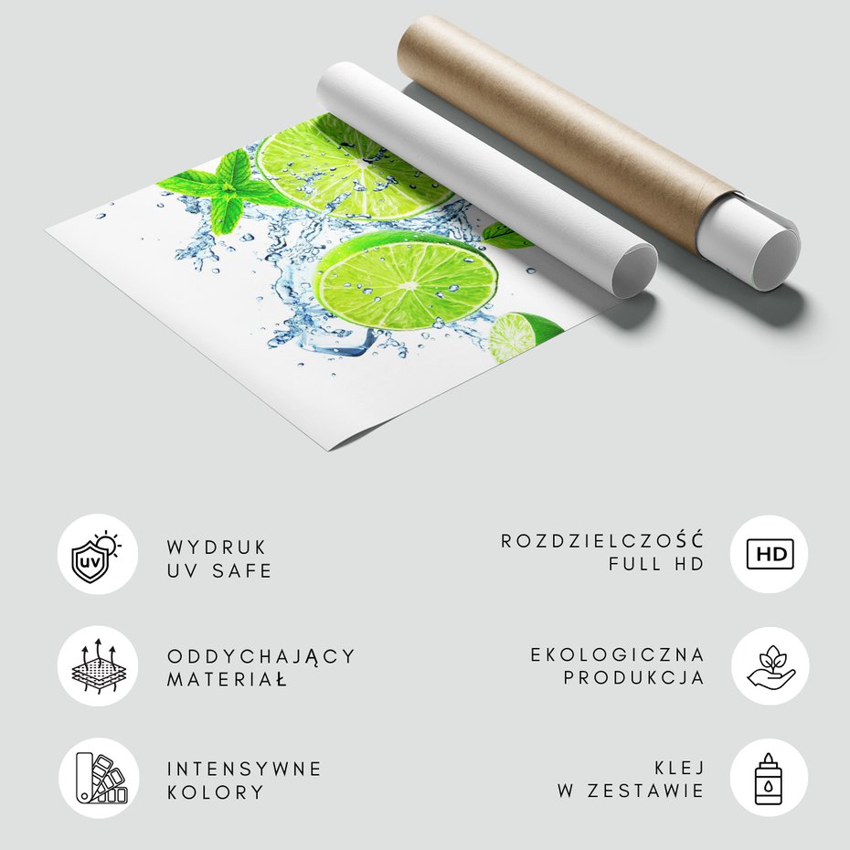 Fototapeta - limonka, woda, mięta