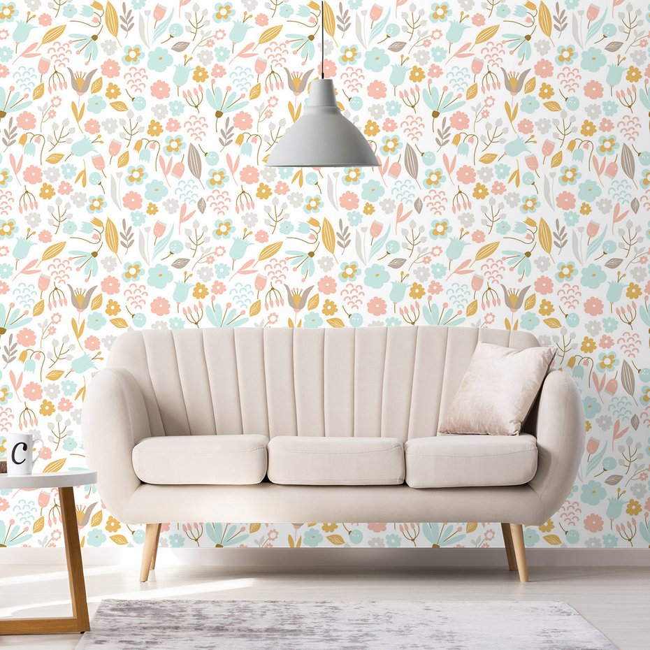 Tapeta - kwiaty, liście, pastel,