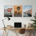 Zestaw obrazy w ramie, plakaty - miasto, budynki, kanał - rama drewno