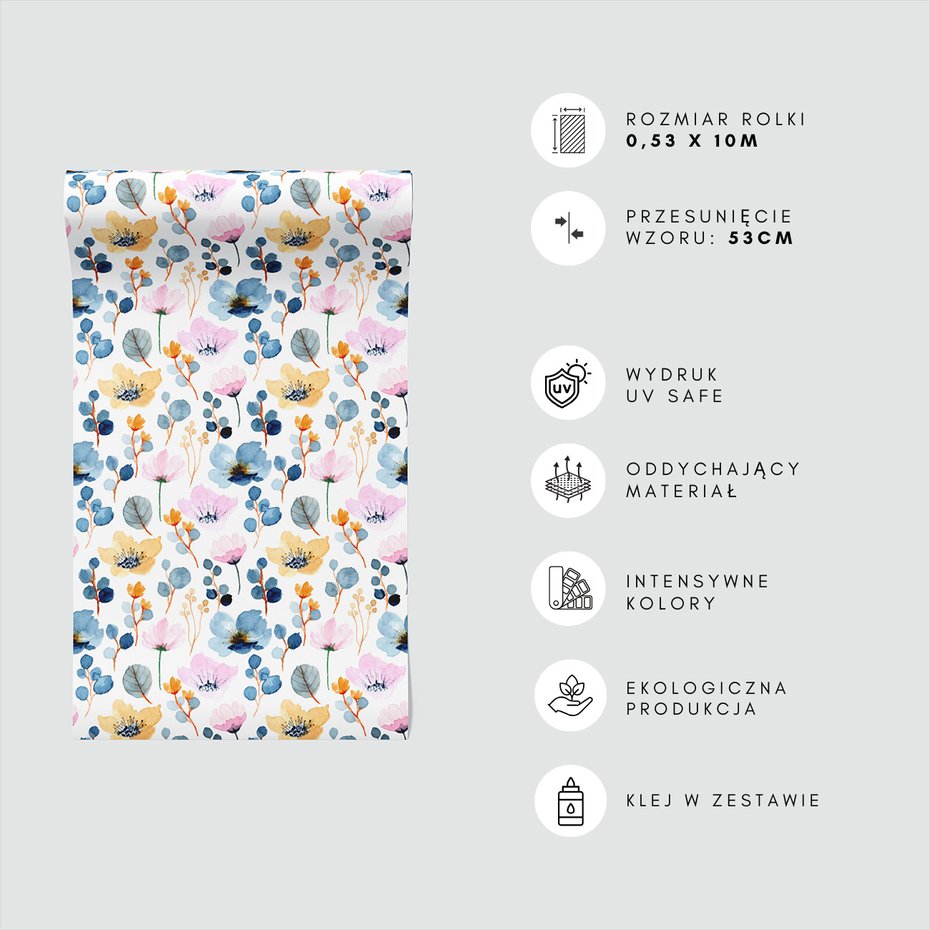 Tapeta - kwiaty, liście, akwarela