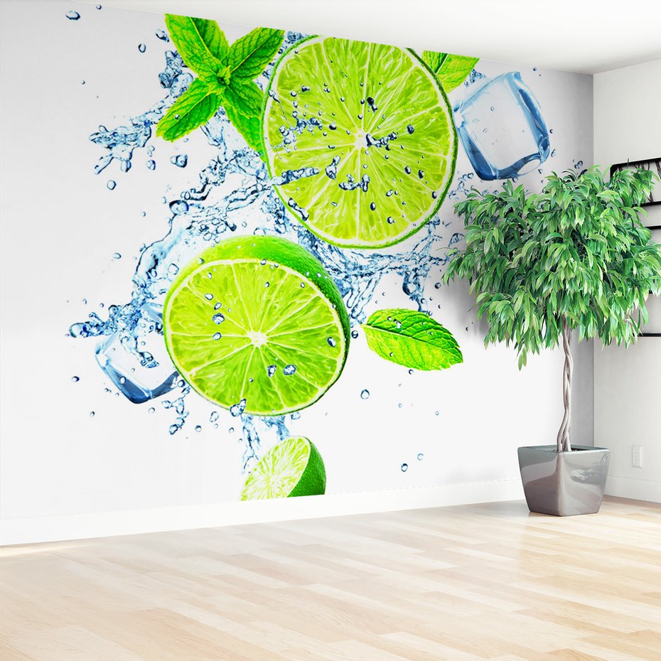 Fototapeta - limonka, woda, mięta