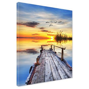 Obraz na płótnie - pomost, zachód słońca, jezioro