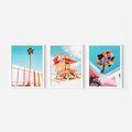 Zestaw obrazy w ramie, plakaty - plaża,palma,budynek - rama biała