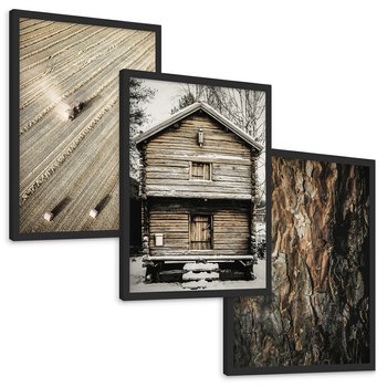 Zestaw obrazy w ramie, plakaty - ziemia, traktor, kora - rama czarna
