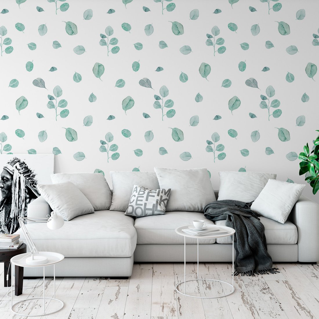 Tapeta - liście, gałązki, akwarela