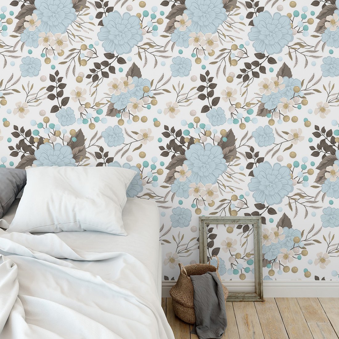 Tapeta - kwiaty, liście, gałązki