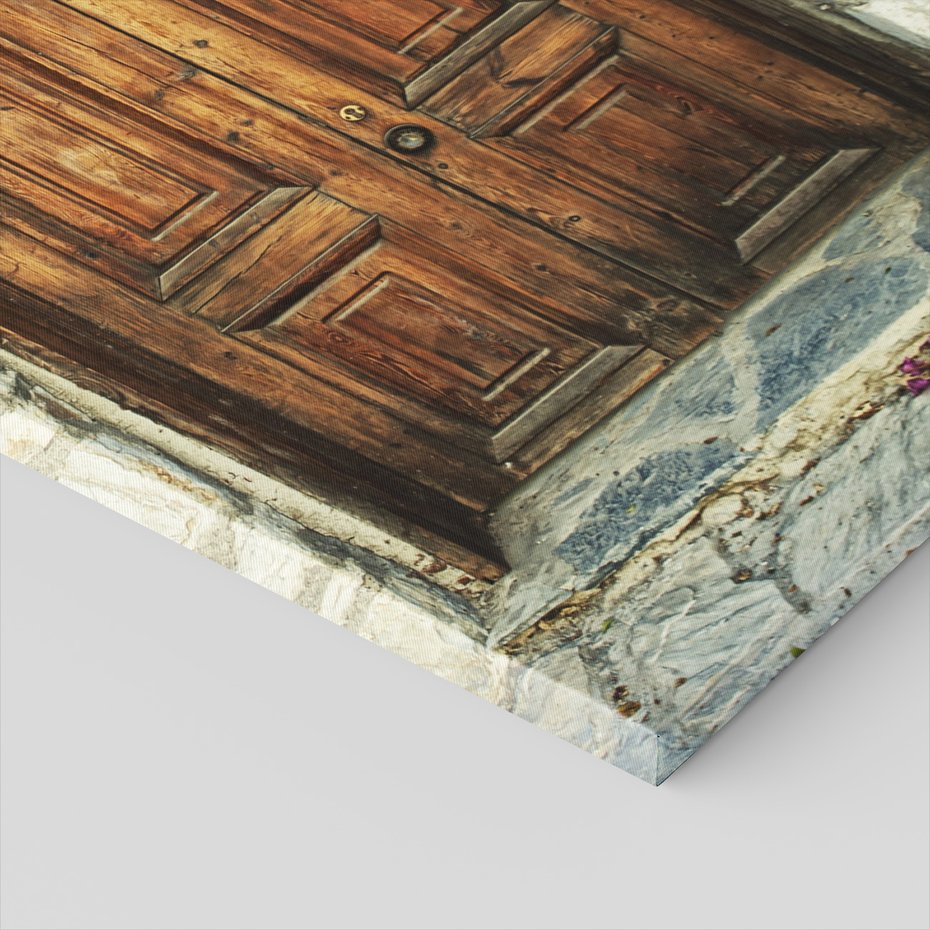 Obraz na płótnie - drzwi, kwiaty, kamień