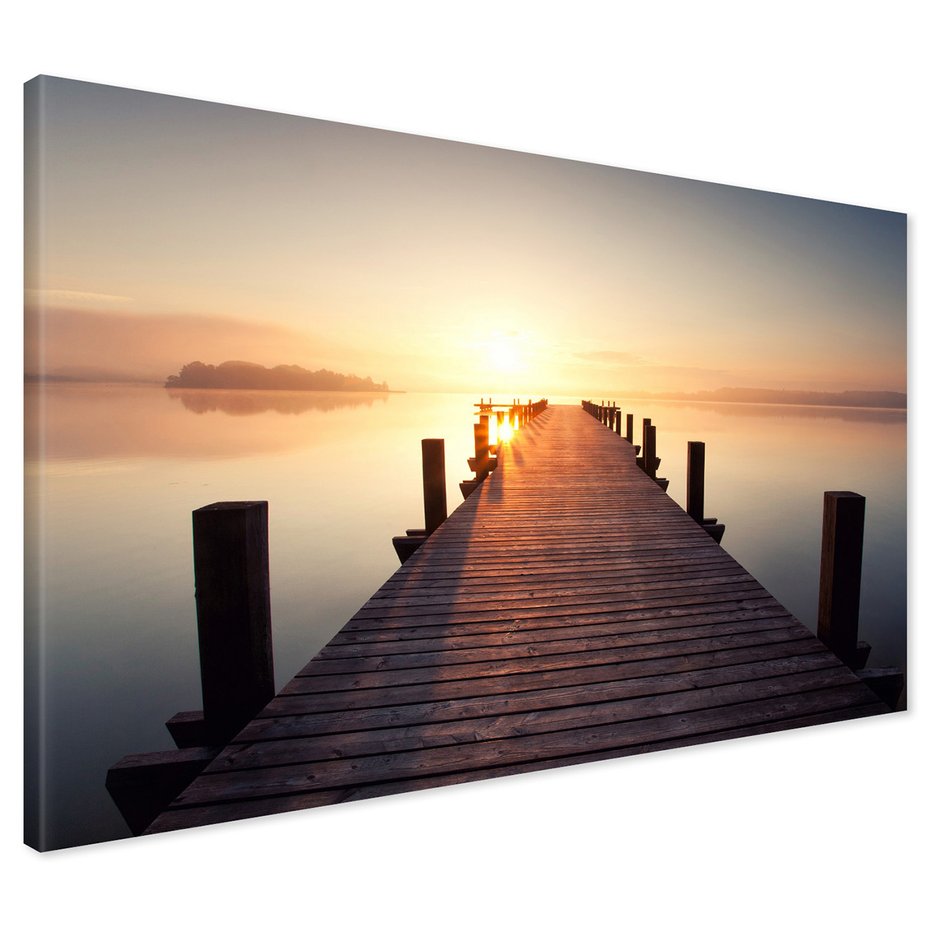 Obraz na płótnie - jezioro, pomost, wschód słońca