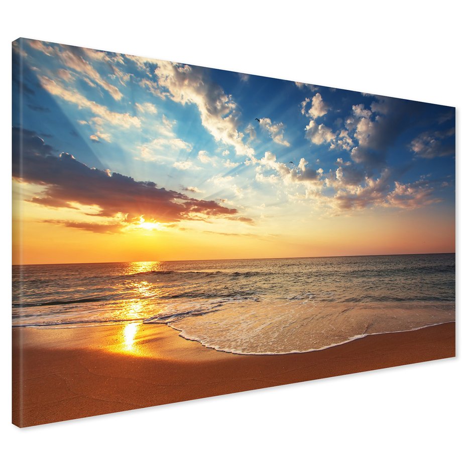 Obraz na płótnie - morze, plaża, zachód słońca