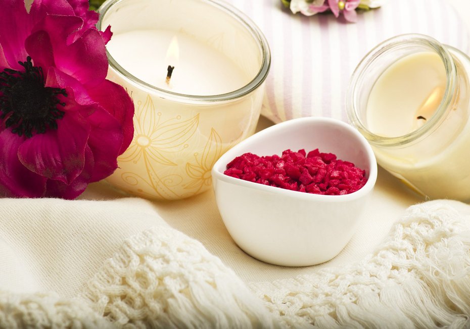 Fototapeta - świece, kwiat, relaks