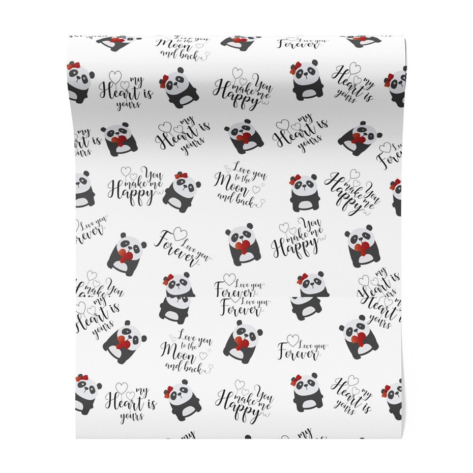 Tapeta - dziecięca, panda, serce, napisy