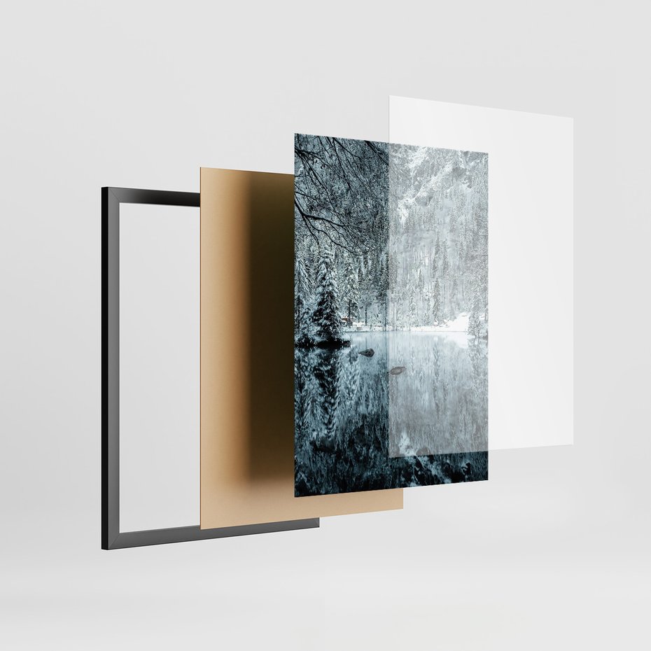 Zestaw obrazy w ramie, plakaty - zima, śnieg, góry - rama czarna