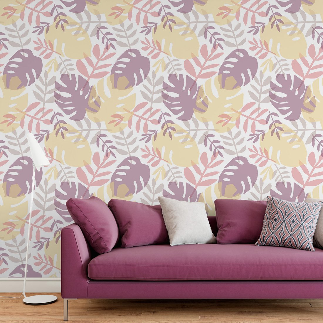 Tapeta - liście, monstera, pastelowy