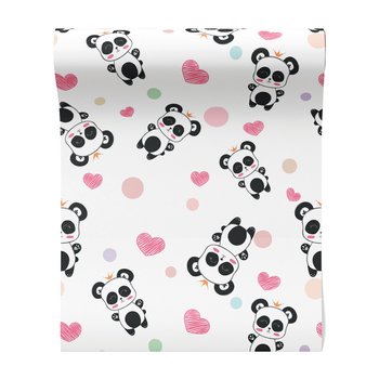 Tapeta - dziecięca, panda, serca, korony