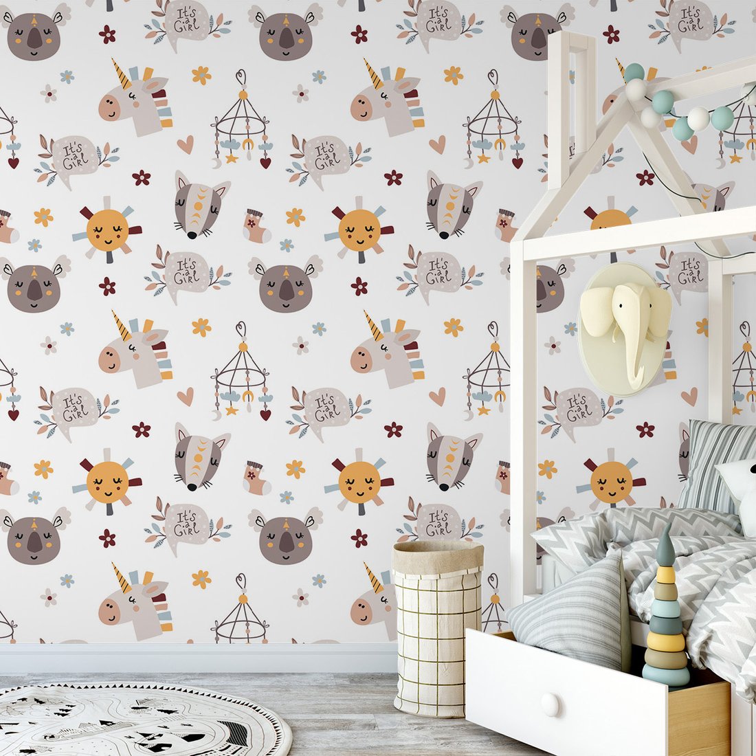 Tapeta - dziecięca, koala, jednorożec, lis