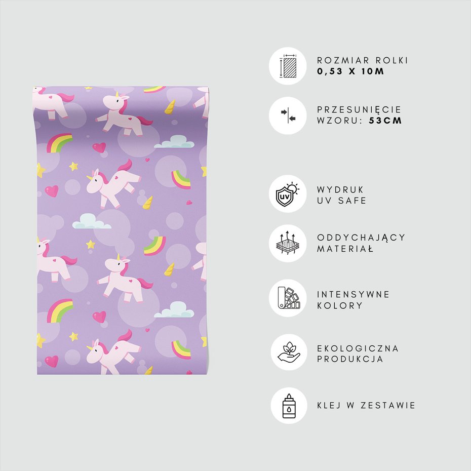 Tapeta - dziecięca, jednorożce, tęcze, gwiazdy