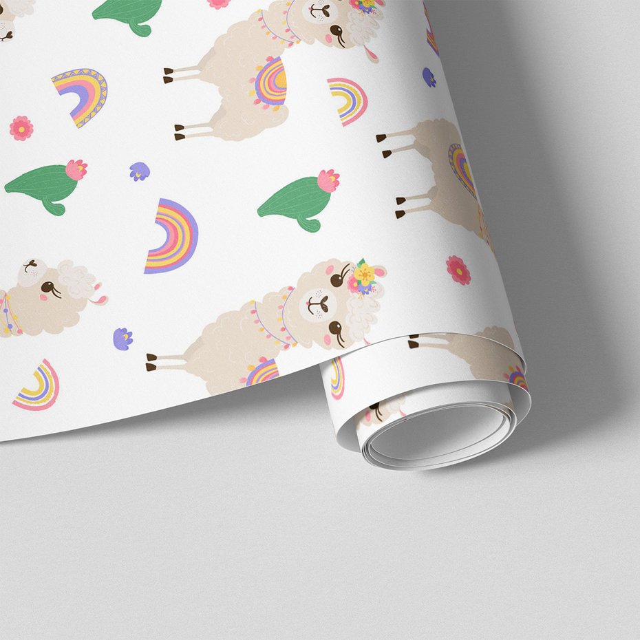 Tapeta - dziecięca, lama, kaktus, tęcza