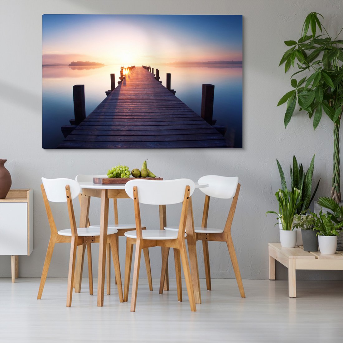 Obraz na płótnie - jezioro, most, zachód słońca