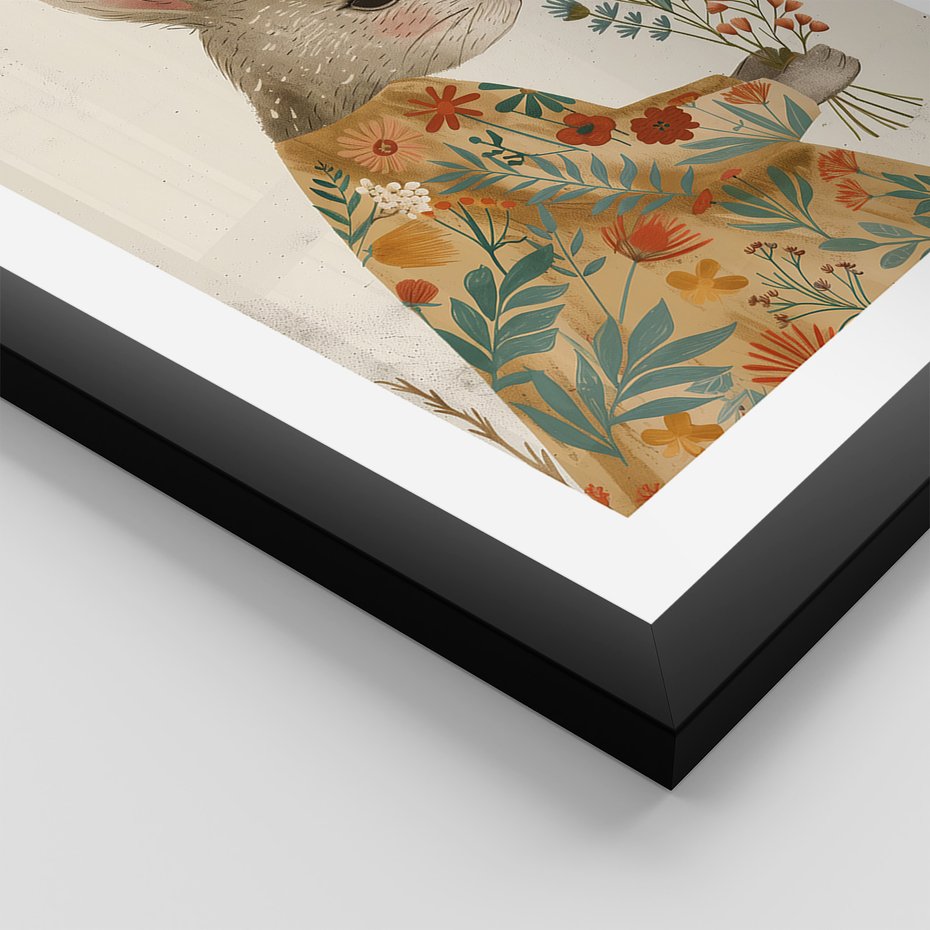 Zestaw obrazy w ramie, plakaty - króliki, dziewczynka, kwiaty - rama czarna