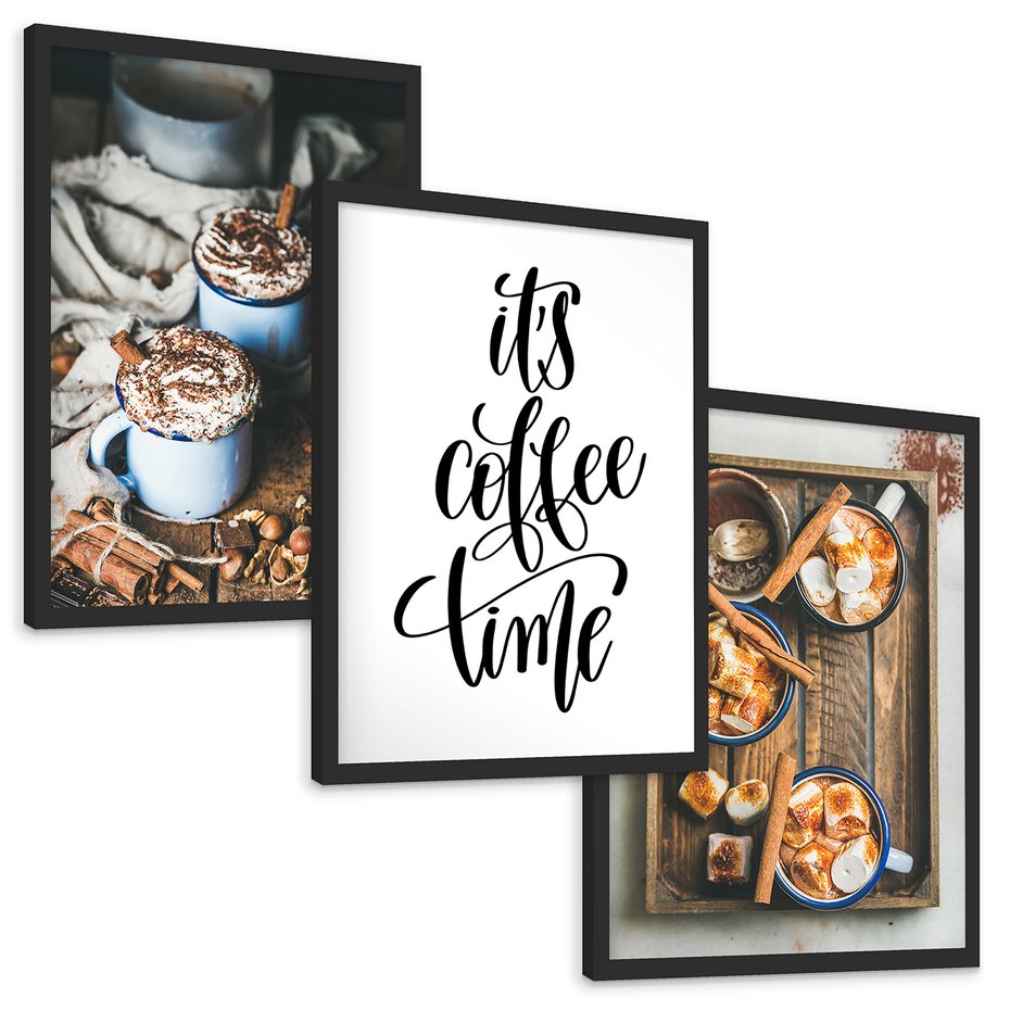 Zestaw obrazy w ramie, plakaty - kawa, kakao, napój - rama czarna