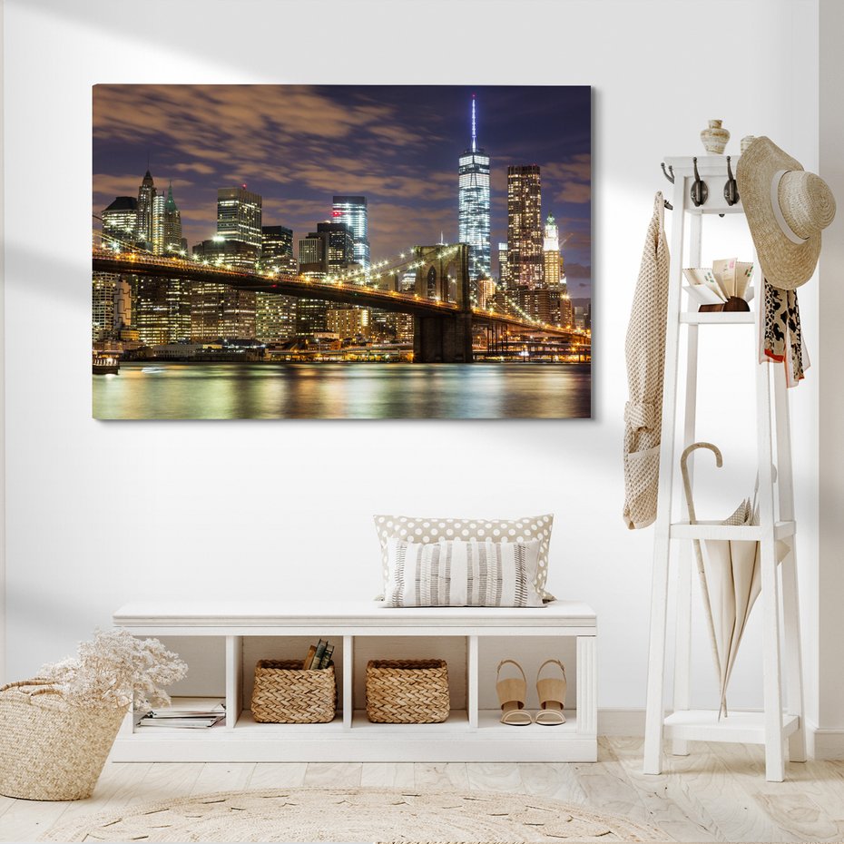 Obraz na płótnie - miasto, most, noc