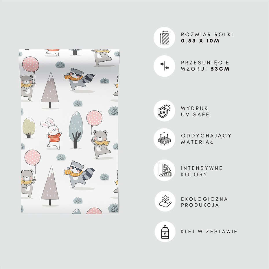 Tapeta - dziecięca, zwierzęta, drzewa, szaliki