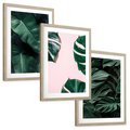 Zestaw obrazy w ramie, plakaty - liście, monstera, rośliny - rama drewno
