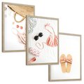 Zestaw obrazy w ramie, plakaty - moda, lato, akcesoria - rama drewno