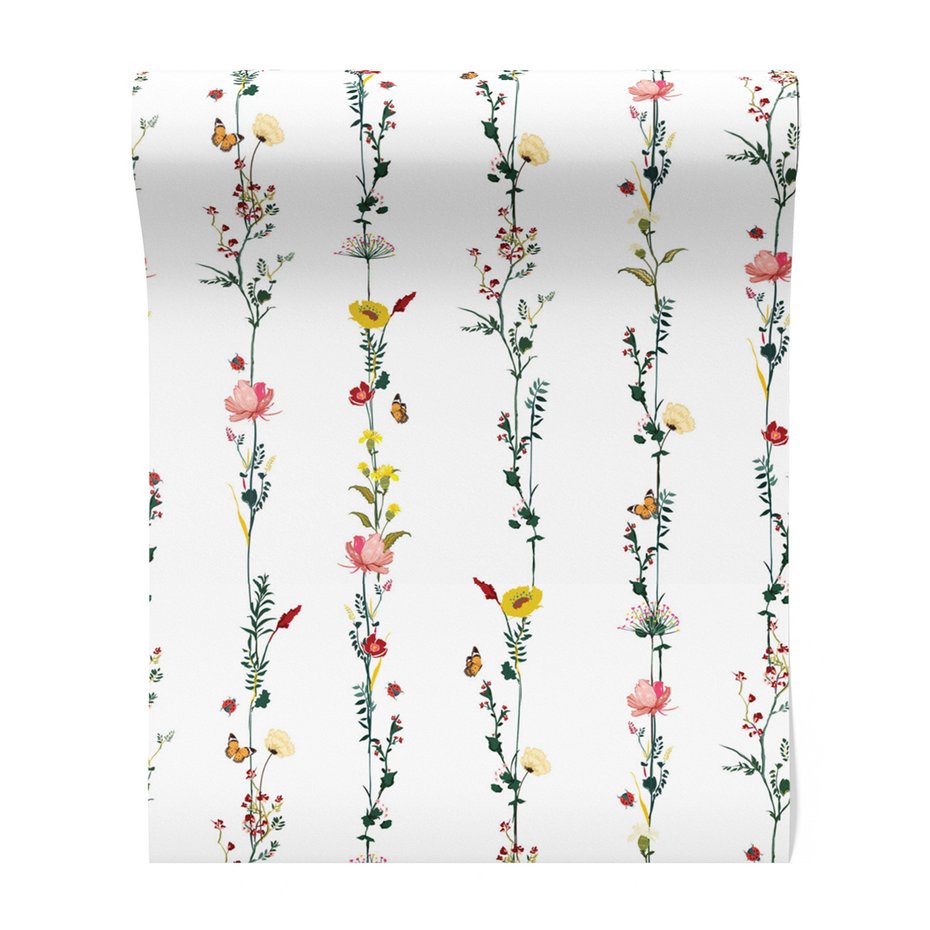 Tapeta - kwiaty, liście, motyle