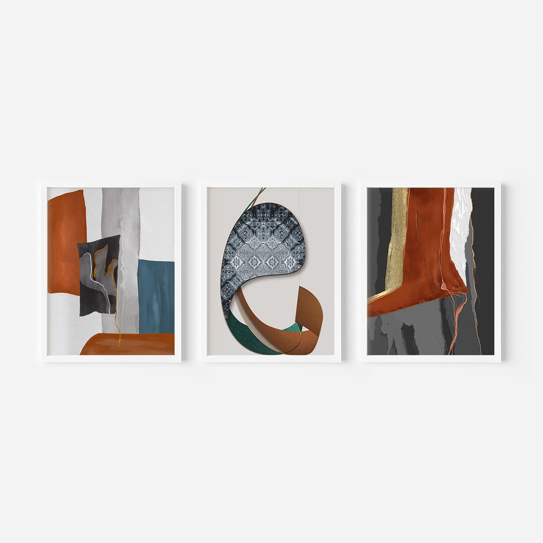 Zestaw obrazy w ramie, plakaty - abstrakcja, geometria, nowoczesność - rama biała