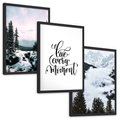 Zestaw obrazy w ramie, plakaty - góry, zima, lasy - rama czarna