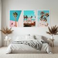 Zestaw obrazy w ramie, plakaty - palmy, plaża, tropiki - rama biała