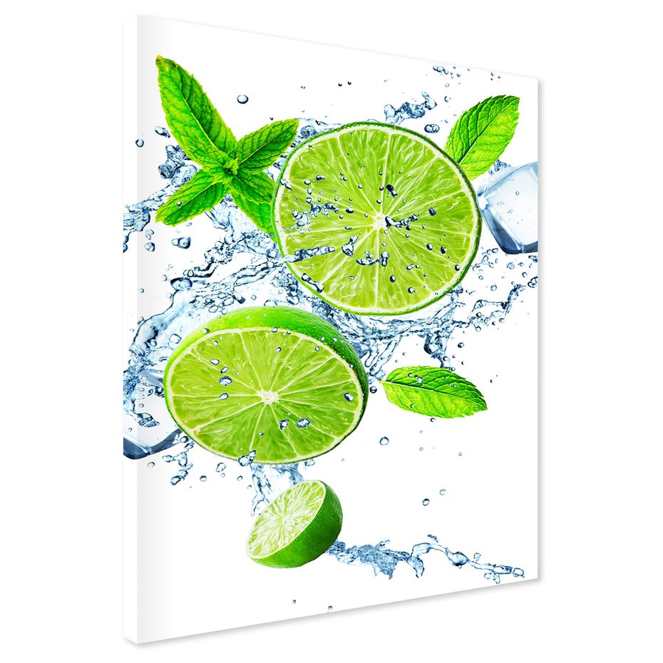 Obraz na płótnie - limonka, mięta, woda