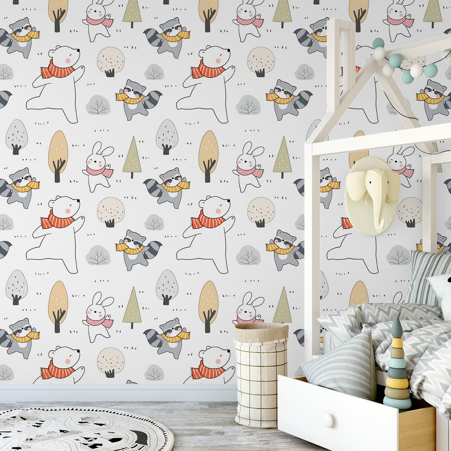 Tapeta - dziecięca, szalik, miś, drzewo