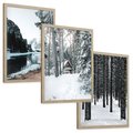 Zestaw obrazy w ramie, plakaty - zima, śnieg, las - rama drewno
