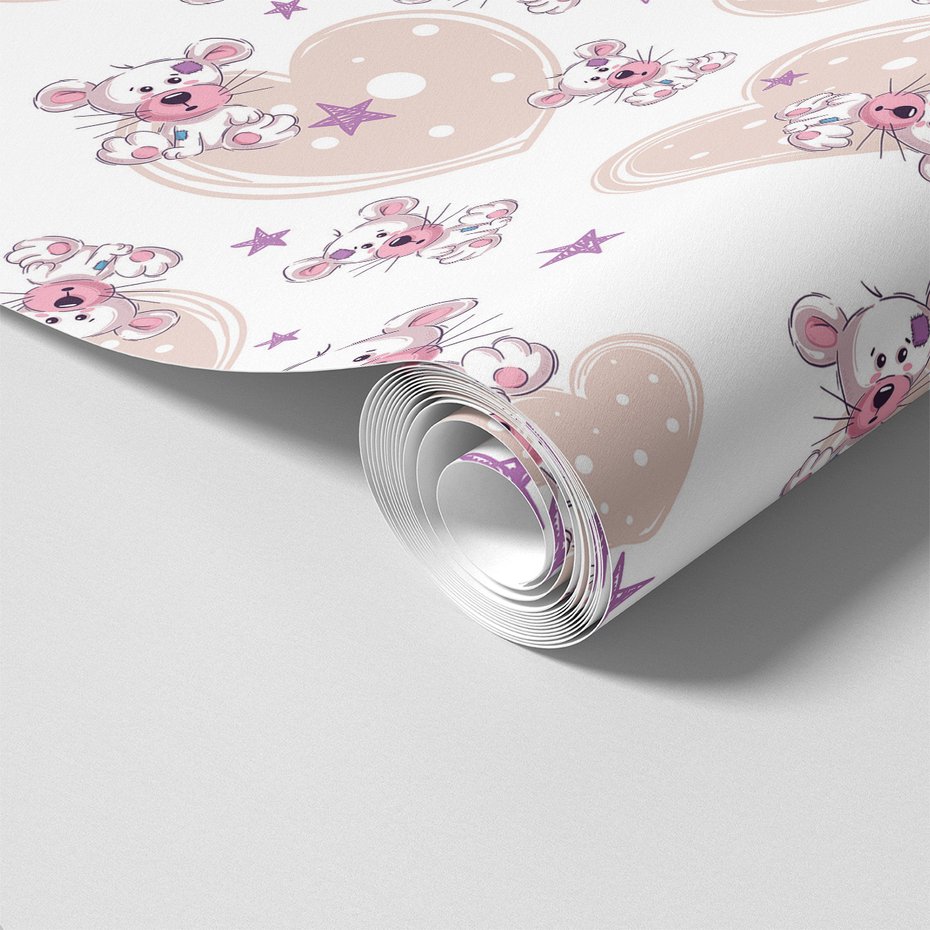 Tapeta - dziecięca, mysz, serce, gwiazda