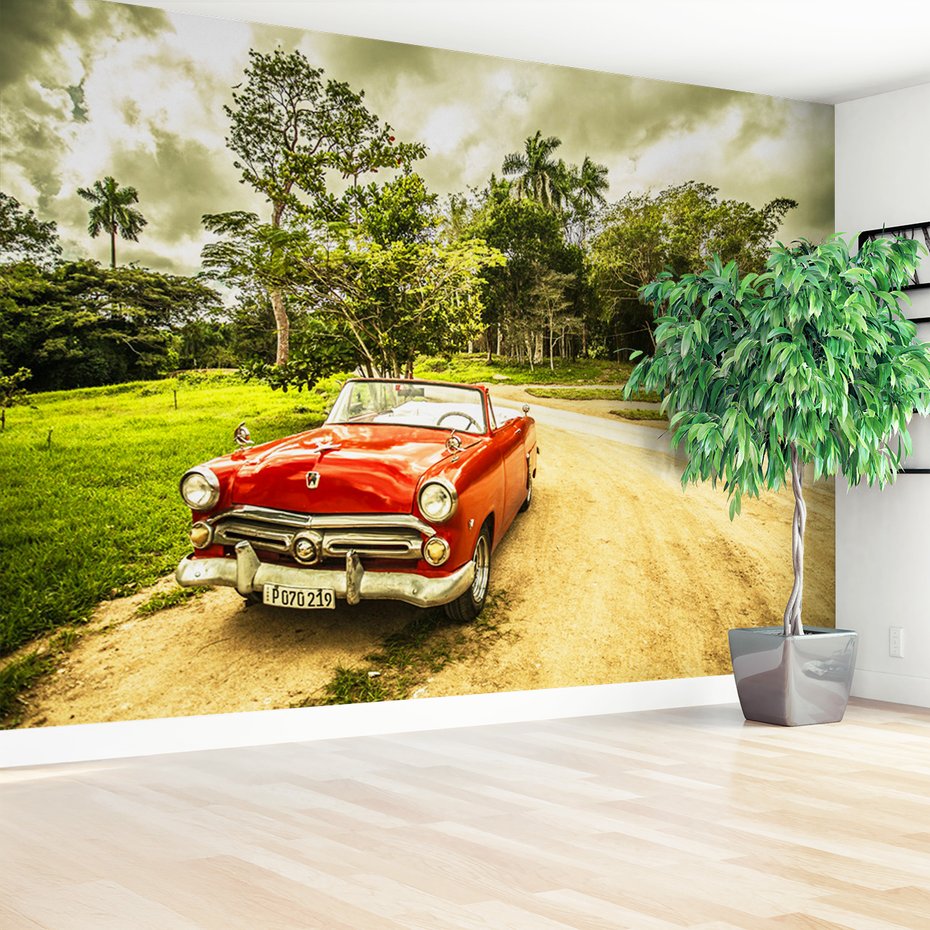 Fototapeta - samochód, czerwony, krajobraz