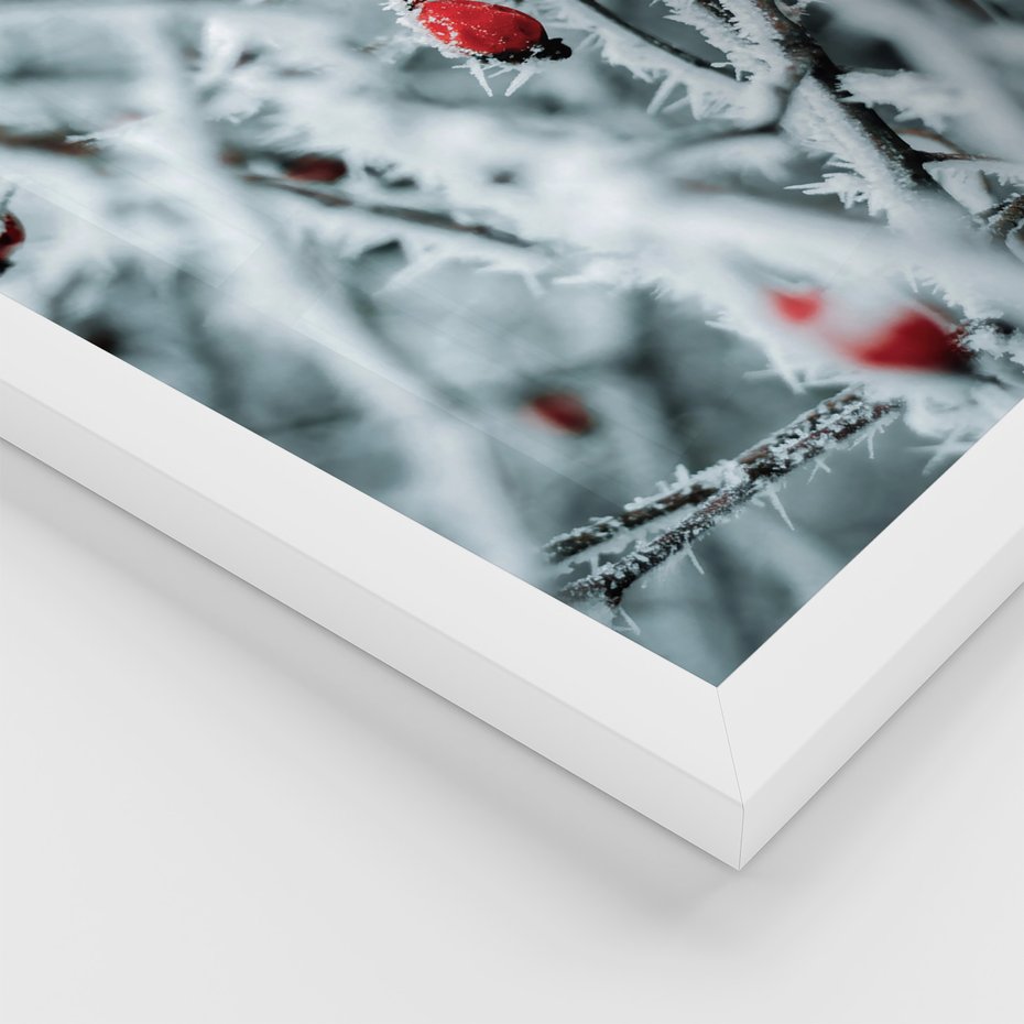 Zestaw obrazy w ramie, plakaty - zima, śnieg, mróz - rama biała