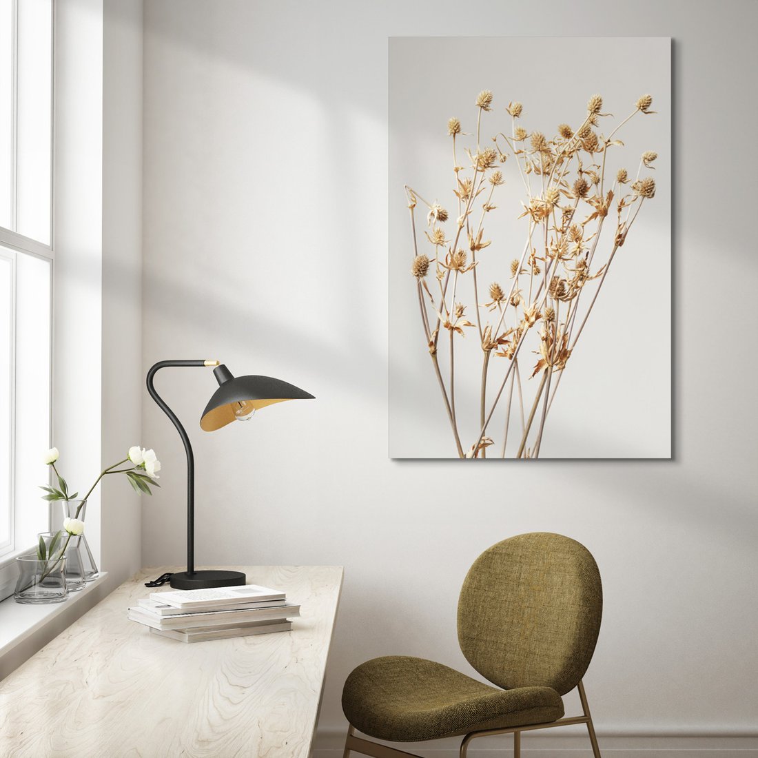 Obraz na płótnie - kwiaty, suszone, beżowe