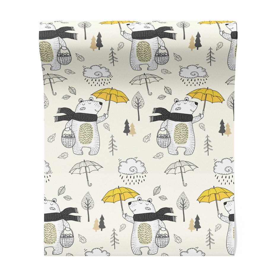 Tapeta - dziecięca, niedźwiedź, parasol, drzewo
